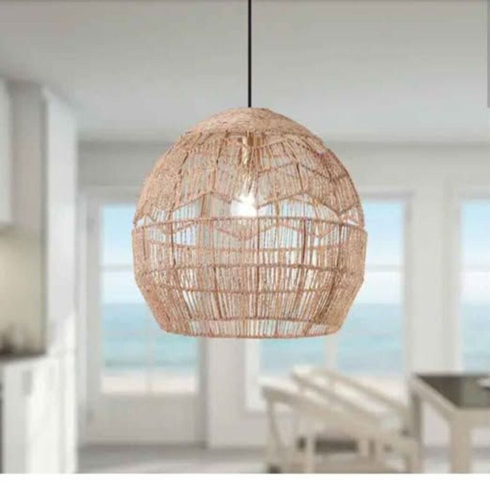 Ramona 1 Light - Light Bronze Metal Pendant with Woven Hemp Shade